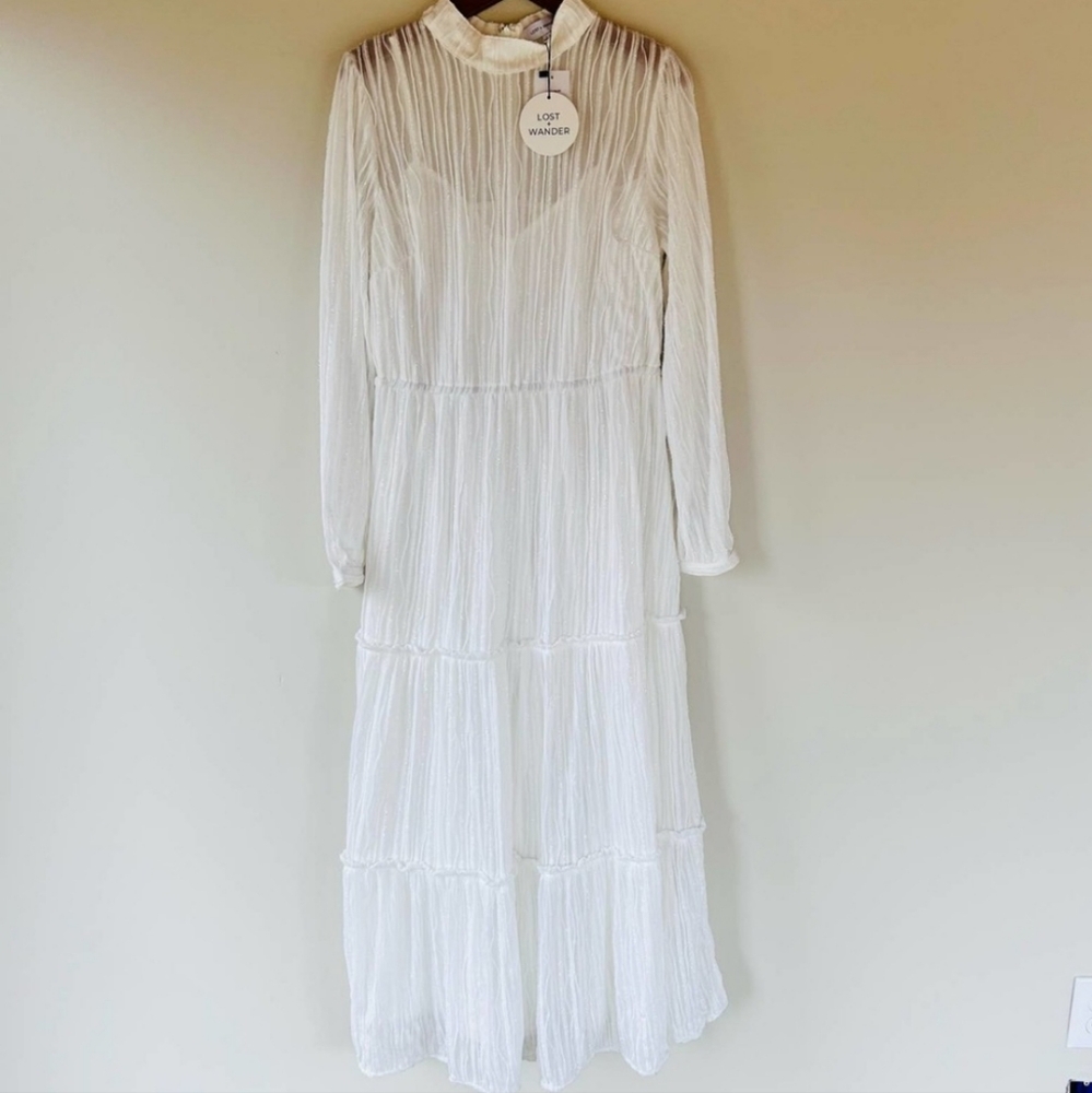 Lost + Wander White Long Sleeve Tiered Maxi Dress